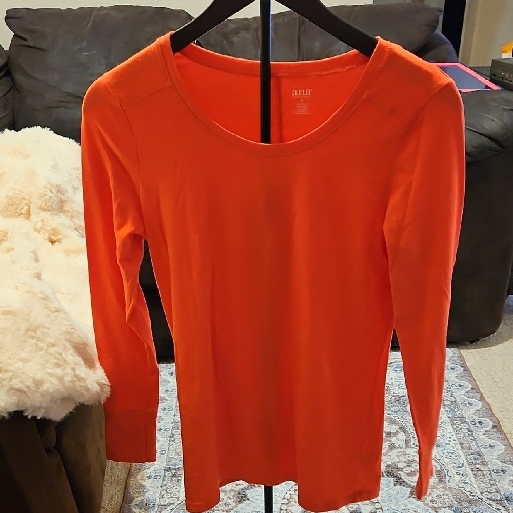 a.n.a Women's Vibrant Coral Colored Long Sleeve Top